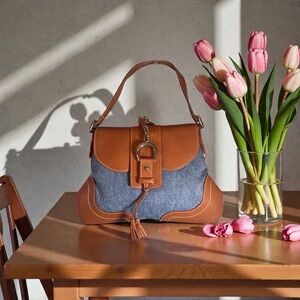 BUTI Made In Italy  Women denim Shoulder Bag Blue & Brown Medium